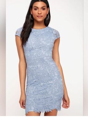 Lulus Powder Blue Lace Cap-Sleeve Mini Dress, NWOT